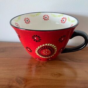 Signature Red and Black Floral Stoneware Mug